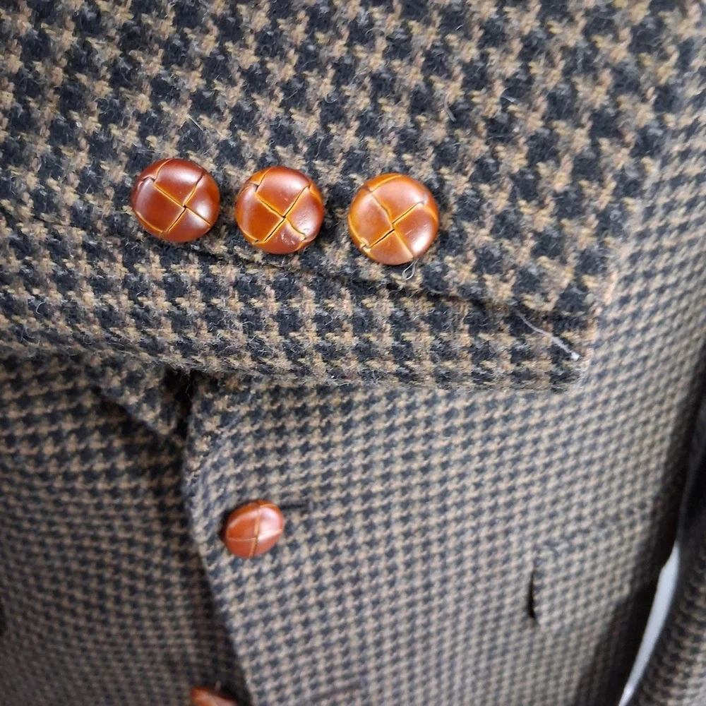Mark Alexander Sport Coat Mens 40R Brown Houndstooth Elbow Patches Blazer